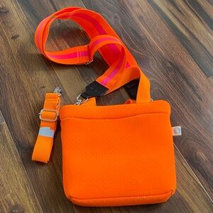 Quilted Koala Perforated Mini Scuba Crossbody Tote Bag Neon Orange With Straps